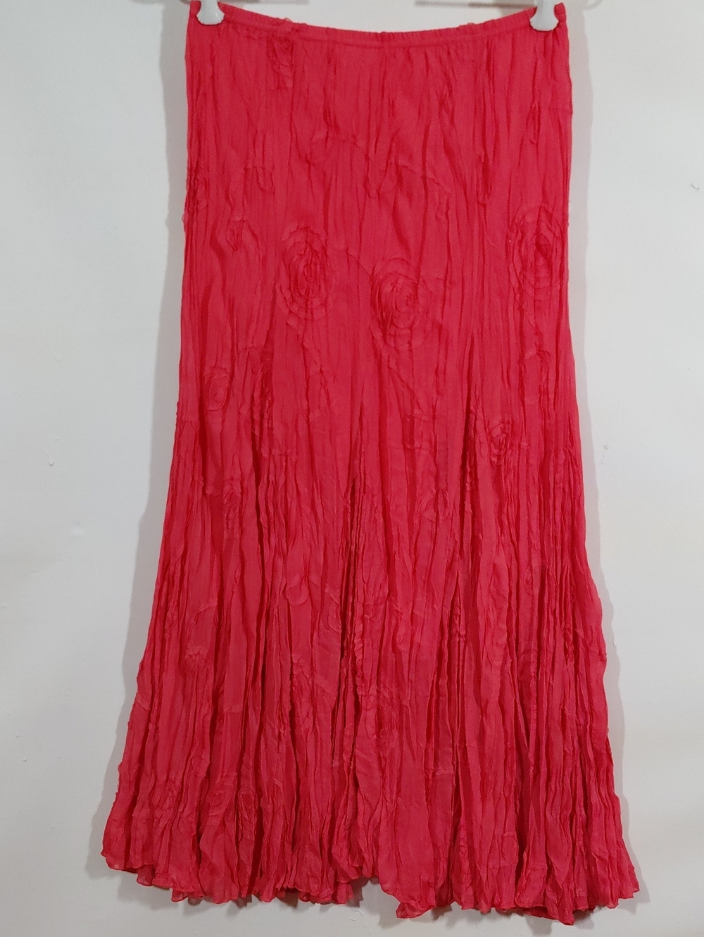 RAFAEL Vibrant Pink Coral Elastic Waist Crinkle Midi/Maxi Skirt Small - Picture 1 of 6